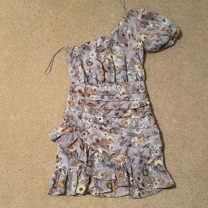 ASTR The Label Women's Floral One
Shoulder Ruffle Mini Dress Periwinkle Multi